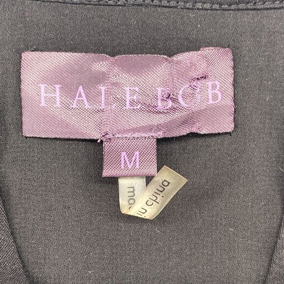 HALE BOB Top M Rosetta Suede Blouse Lace Trim V-Neck Long Sleeve Boho Black - Picture 7 of 11